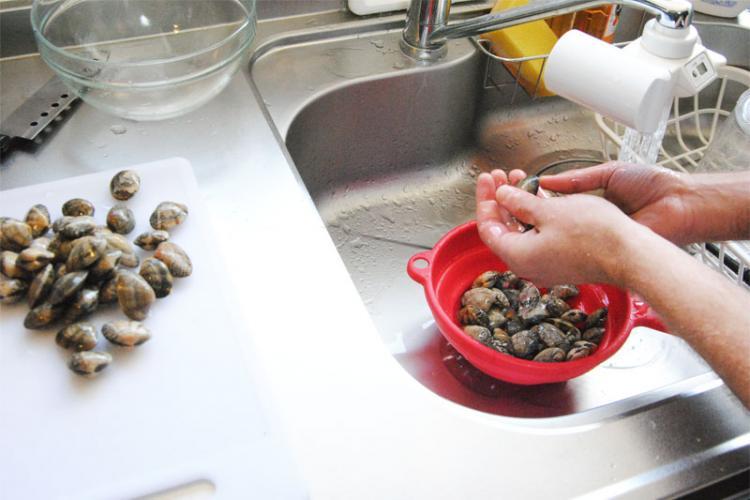 アサリの殻をしっかり洗う