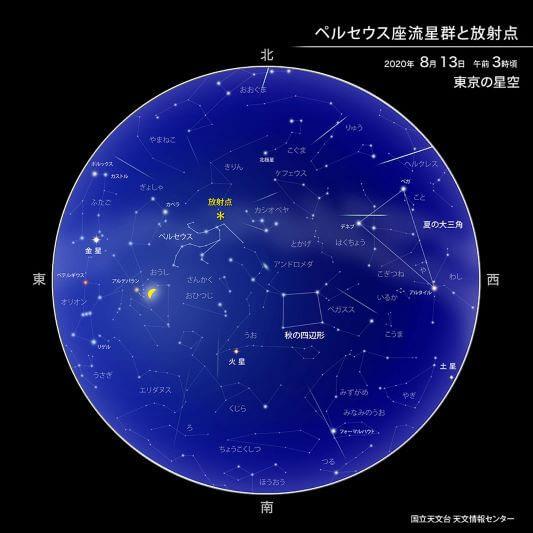 星座図 ペルセウス座流星群の放射点(国立天文台ホームページより)