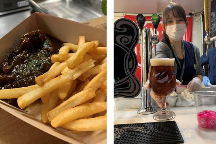 シメイで煮込んだビーフとシメイレッド(CHIMAY RED)』。付け合わせはフリッツ(ポテトフライ)