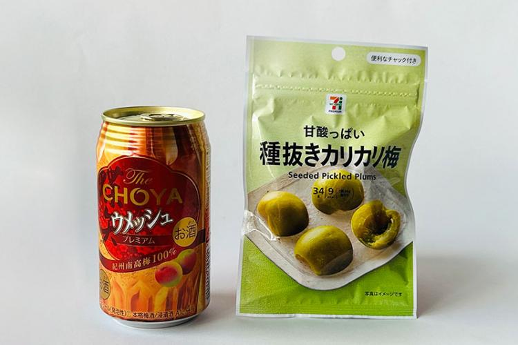 市販の梅酒ソーダ 、カリカリ青梅